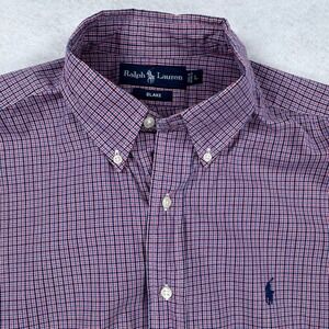 Ralph Lauren Blake Shirt Mens Large Short Sleeve Micro Check Button Down Vintage